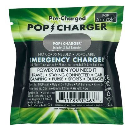 Pop Charger- Android (Micro USB) | Emergency Phone Charger