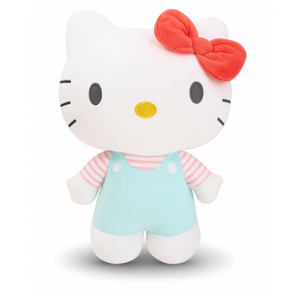 40cm Hello Kitty Standing Plush Pale Blue Dress with Pink Stripe Shirt