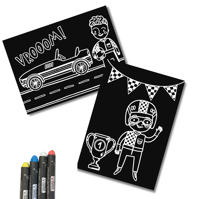 Imagination Starters® Chalkboard MiniMats Colouring Set  - F1 Race Day