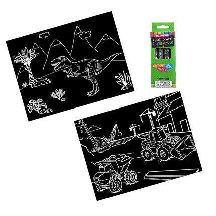 Imagination Starters® Chalkboard Travel Mat Colouring Set - Dinosaur & construction