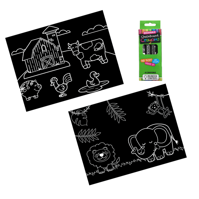 Imagination Starters® Chalkboard Travel Mat Colouring Set - Farm & Jungle