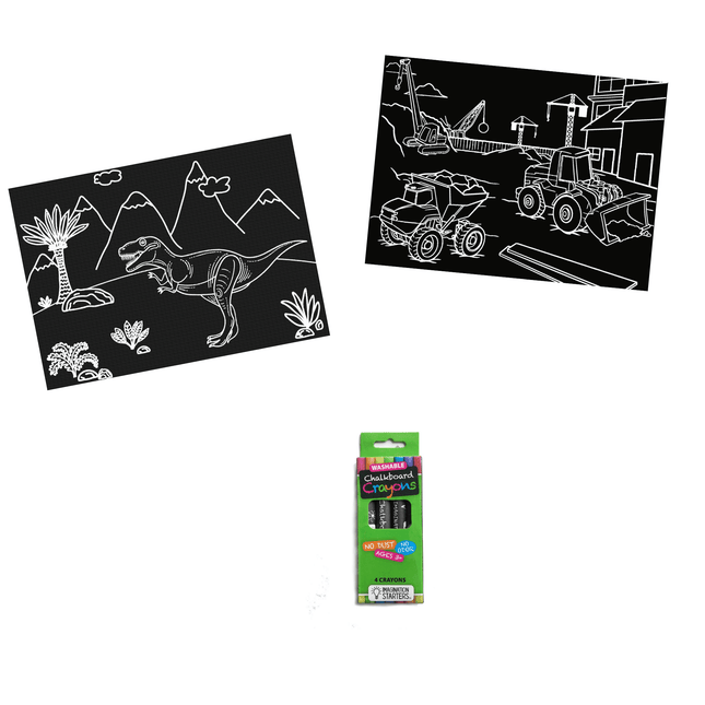 Imagination Starters® Chalkboard Placemat Colouring Set - Dinosaur & Construction