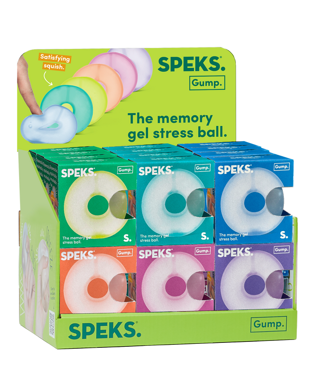 Speks Gump Loop memory gel stress ring desk fidget toy 24 display