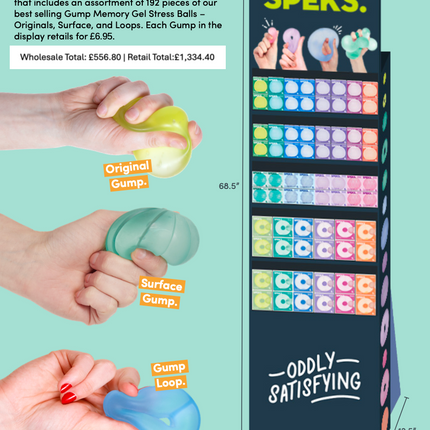 Speks Gump memory gel stress ball retail display desk fidget toys retail display